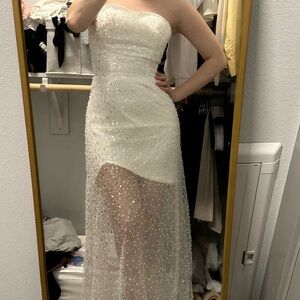 Sparkly A Line Sweetheart Sequins Strapless Maxi Dress